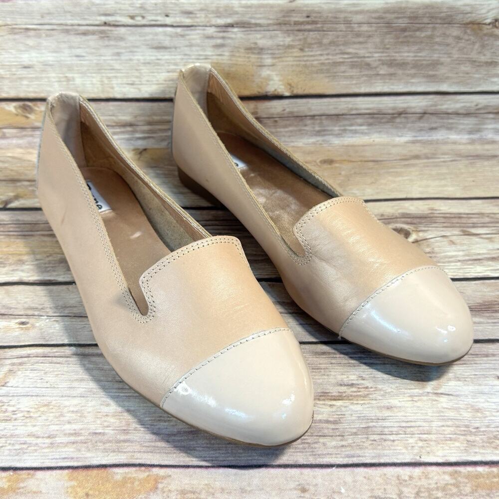 Dune London Tan Leather Round Patent Leather Cap Toe Genevieve Flat Shoes 40/9